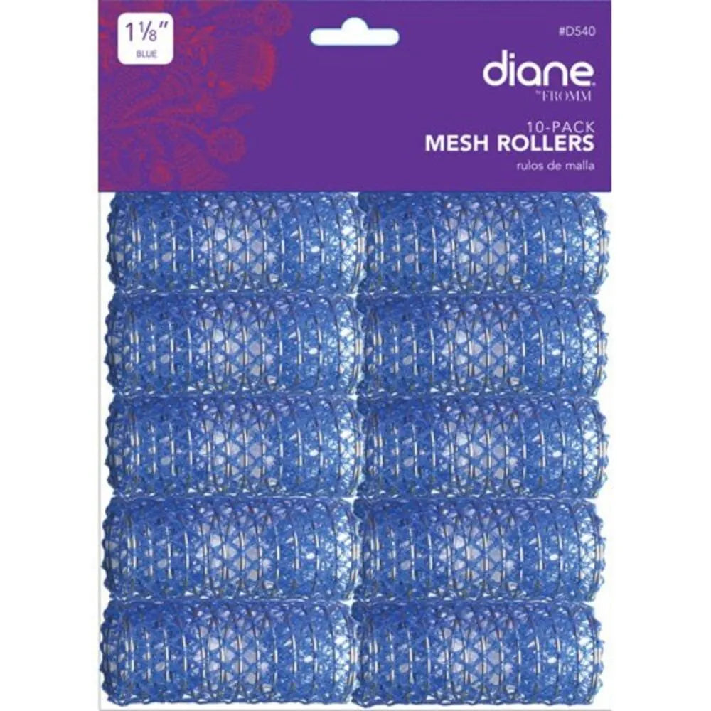 Diane 10 Pack Mesh Rollers 1 1/8 Inch Blue