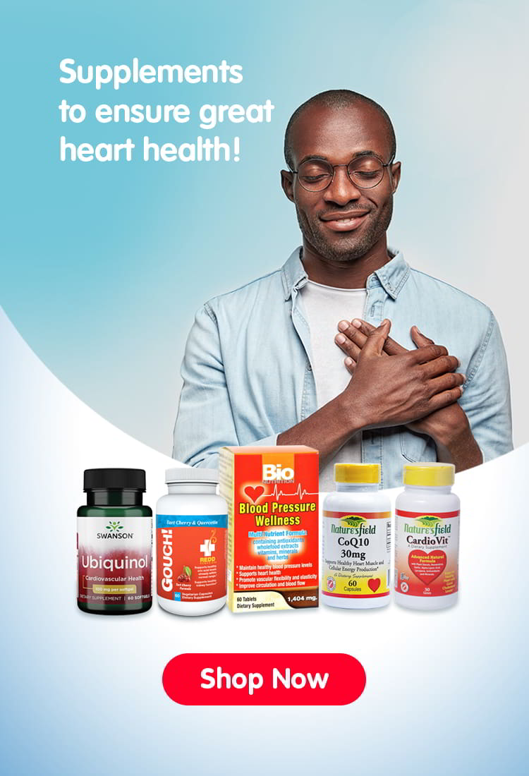 "Vibrant banner promoting heart health supplements, featuring images of essential vitamins and supplements. Ensure optimal heart health with our premium selection of nutritional supplements designed to support your well-being."