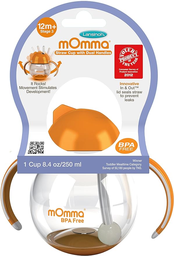 Lansinoh Momma Cup with Straw and Dual Handles 250ml (Orange)