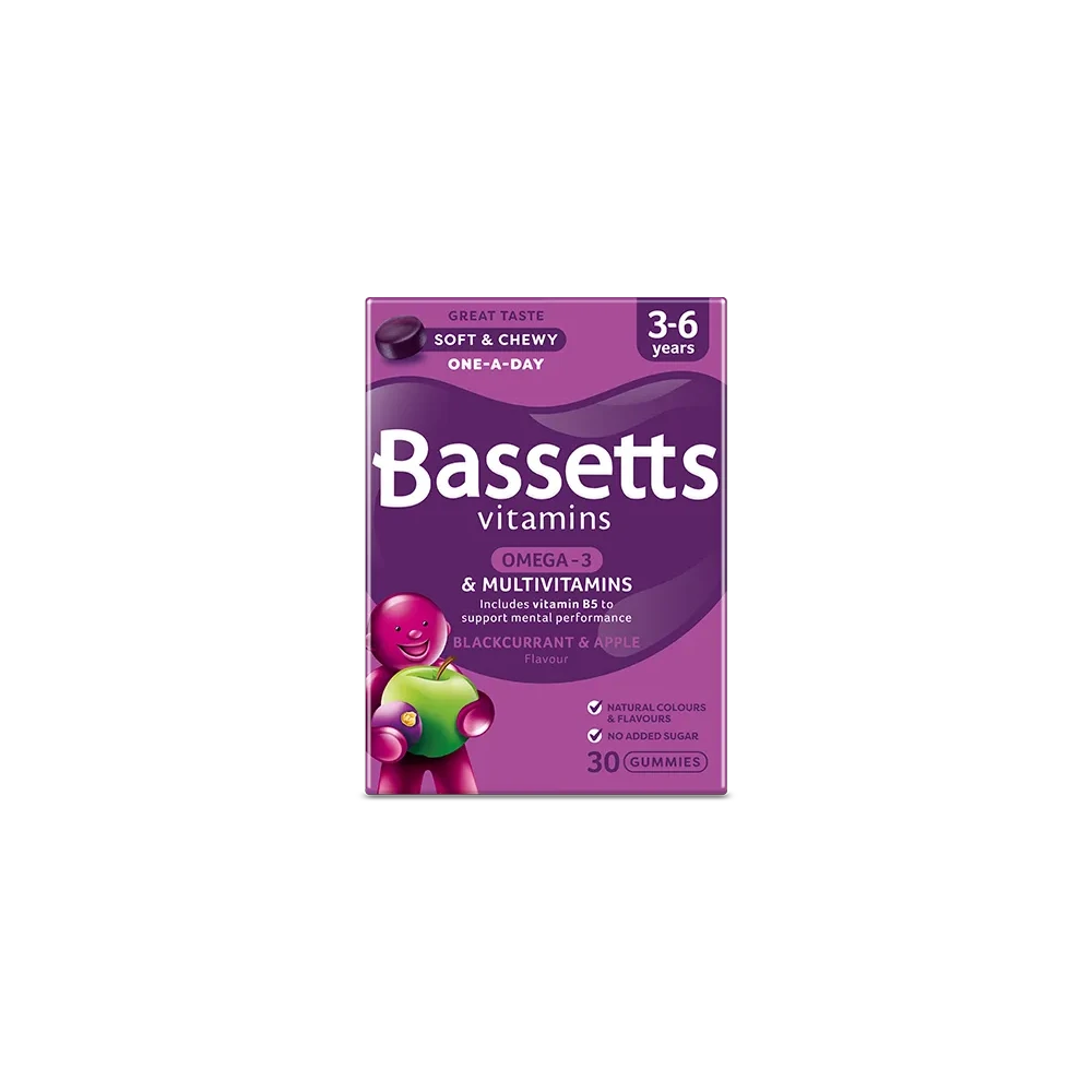 Bassetts Omega-3 & Multivitamins Gummies x 30 (Blackcurrant & Apple Flavour)
